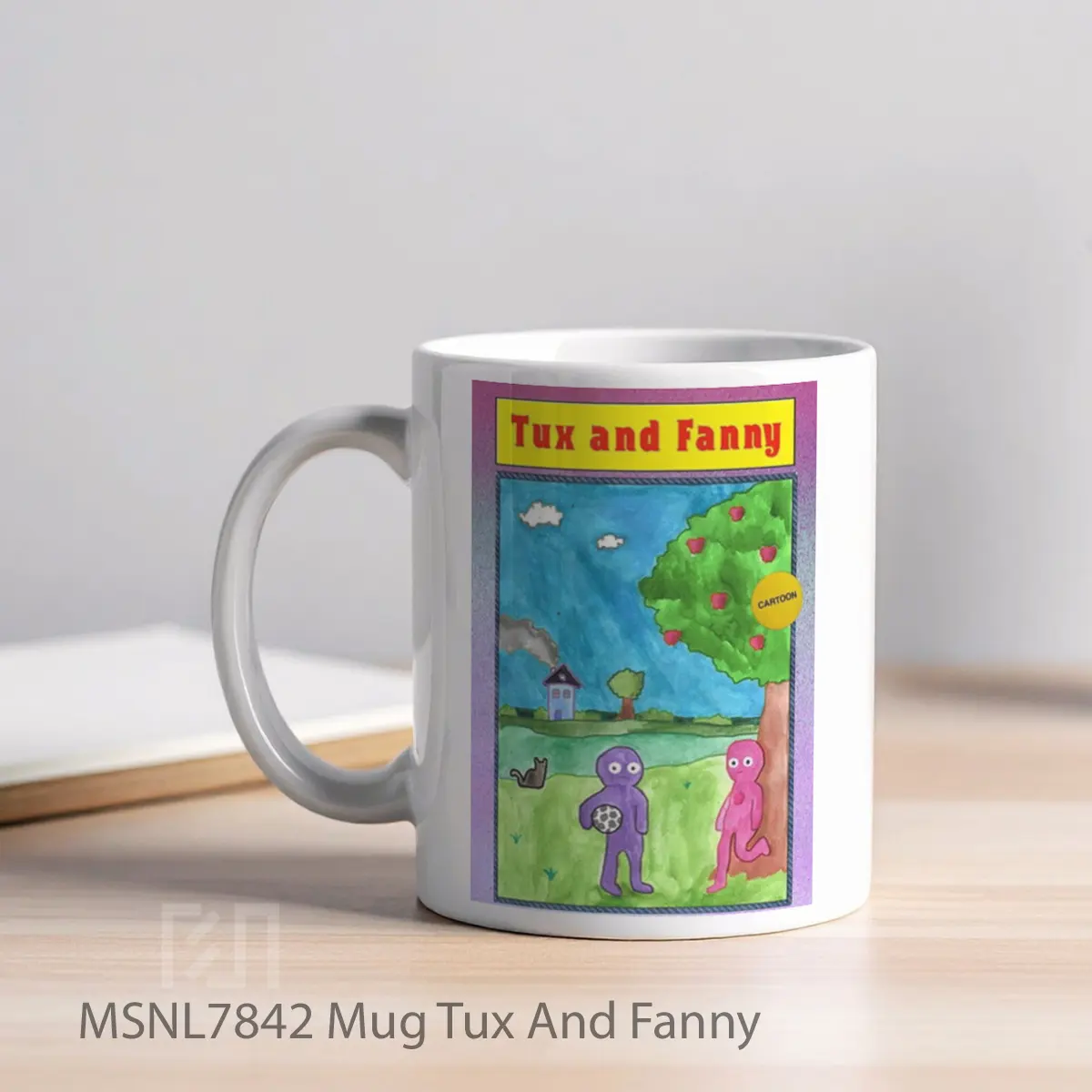Mug Tux And Fanny Gelas Keramik Tema Film MSNL7842 - Tampak Kiri