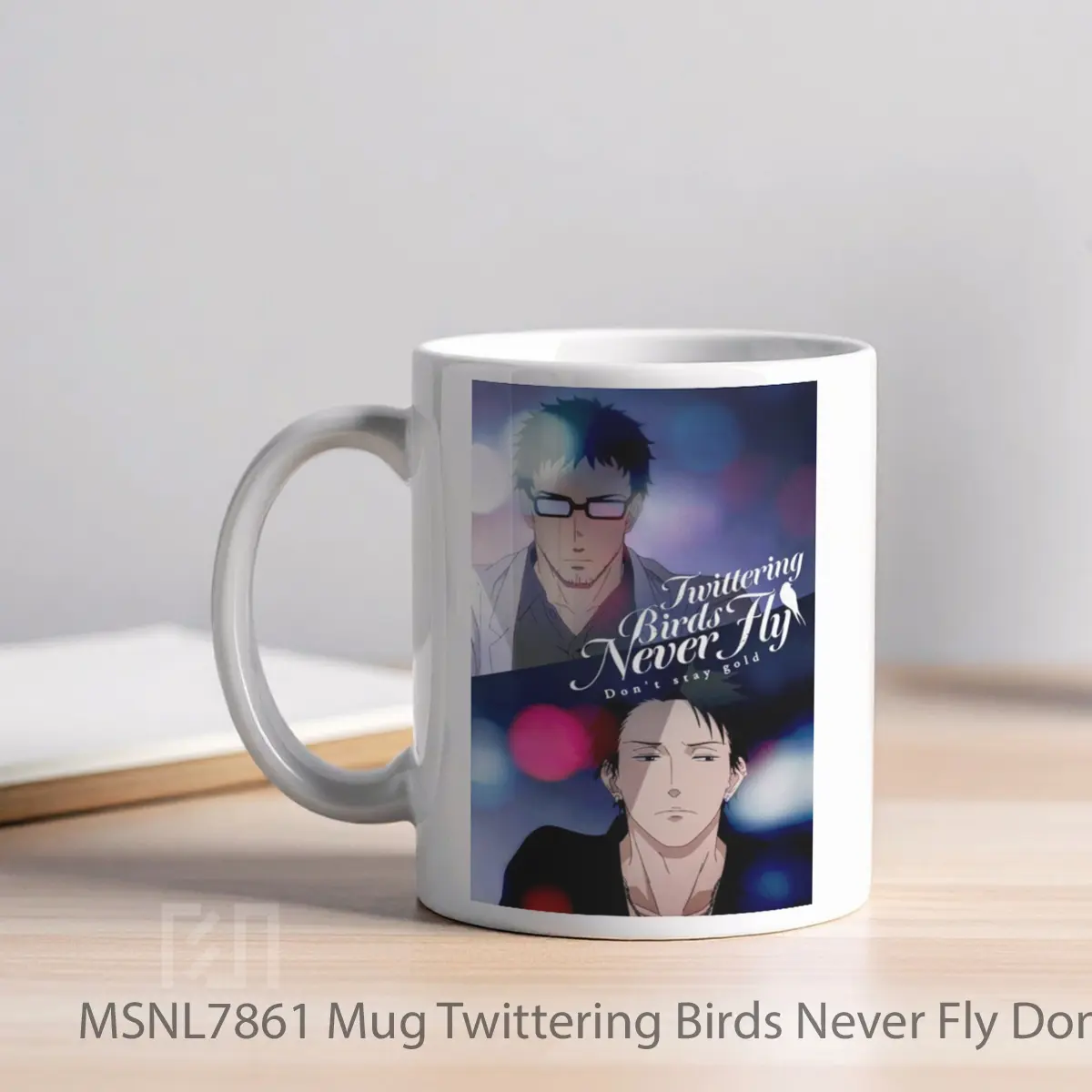 Mug Twittering Birds Never Fly Don T Stay Gold Gelas Keramik Tema Film MSNL7861 - Tampak Kiri