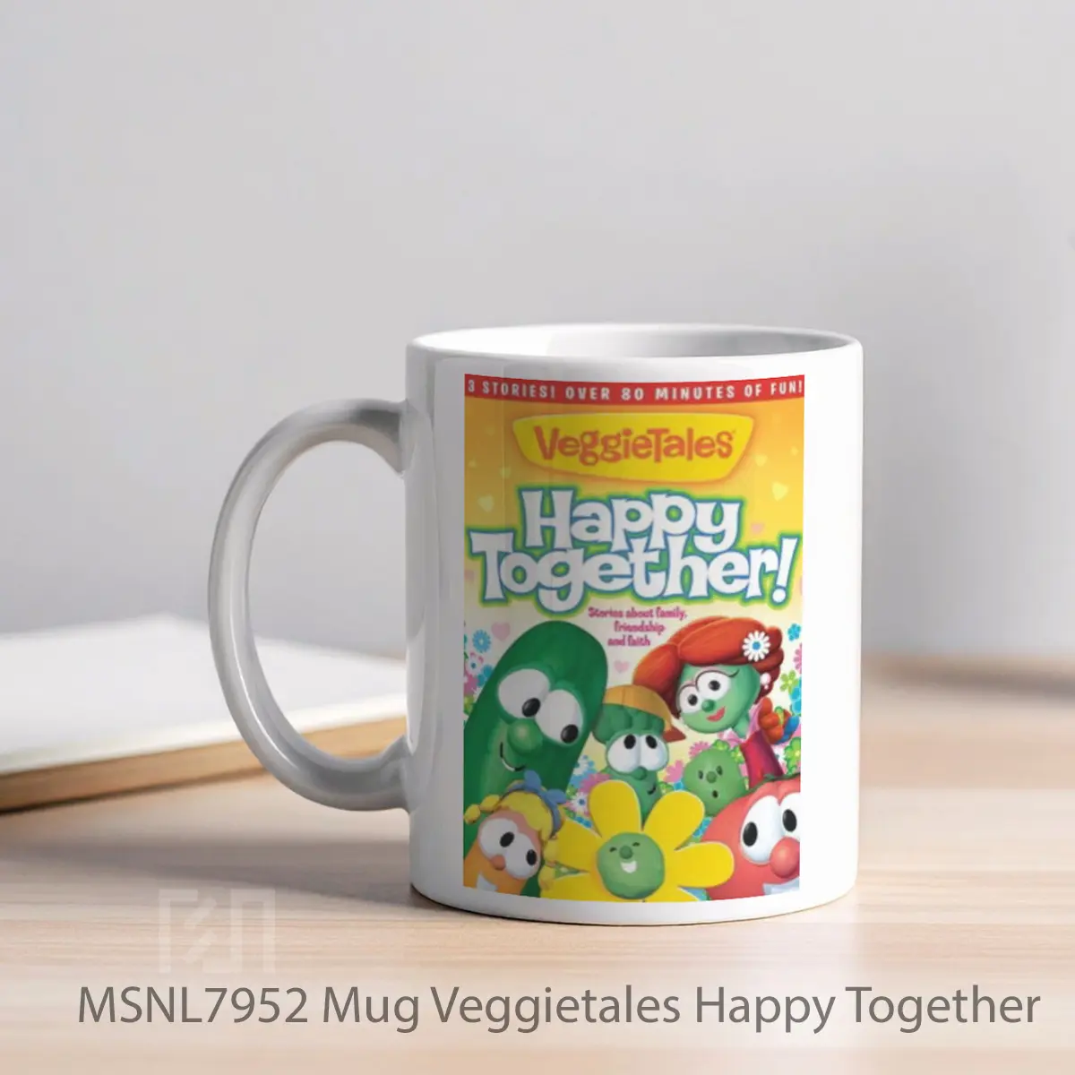Mug Veggietales Happy Together Gelas Keramik Tema Film MSNL7952 - Tampak Kiri