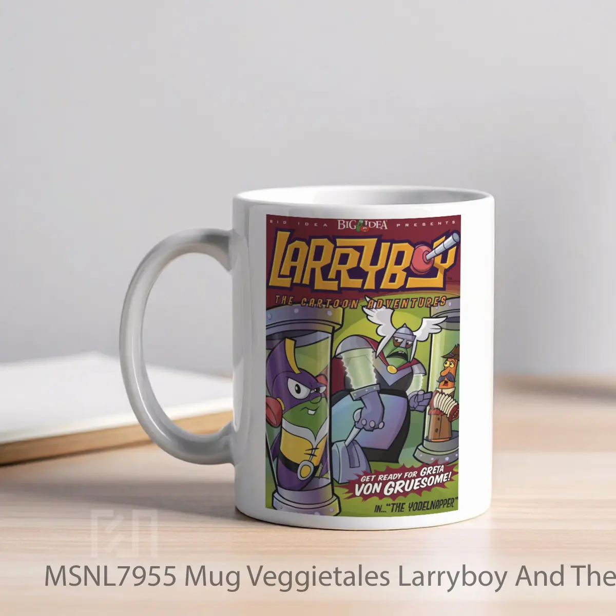 Mug Veggietales Larryboy And The Yodelnapper Gelas Keramik Tema Film MSNL7955 - Tampak Kiri