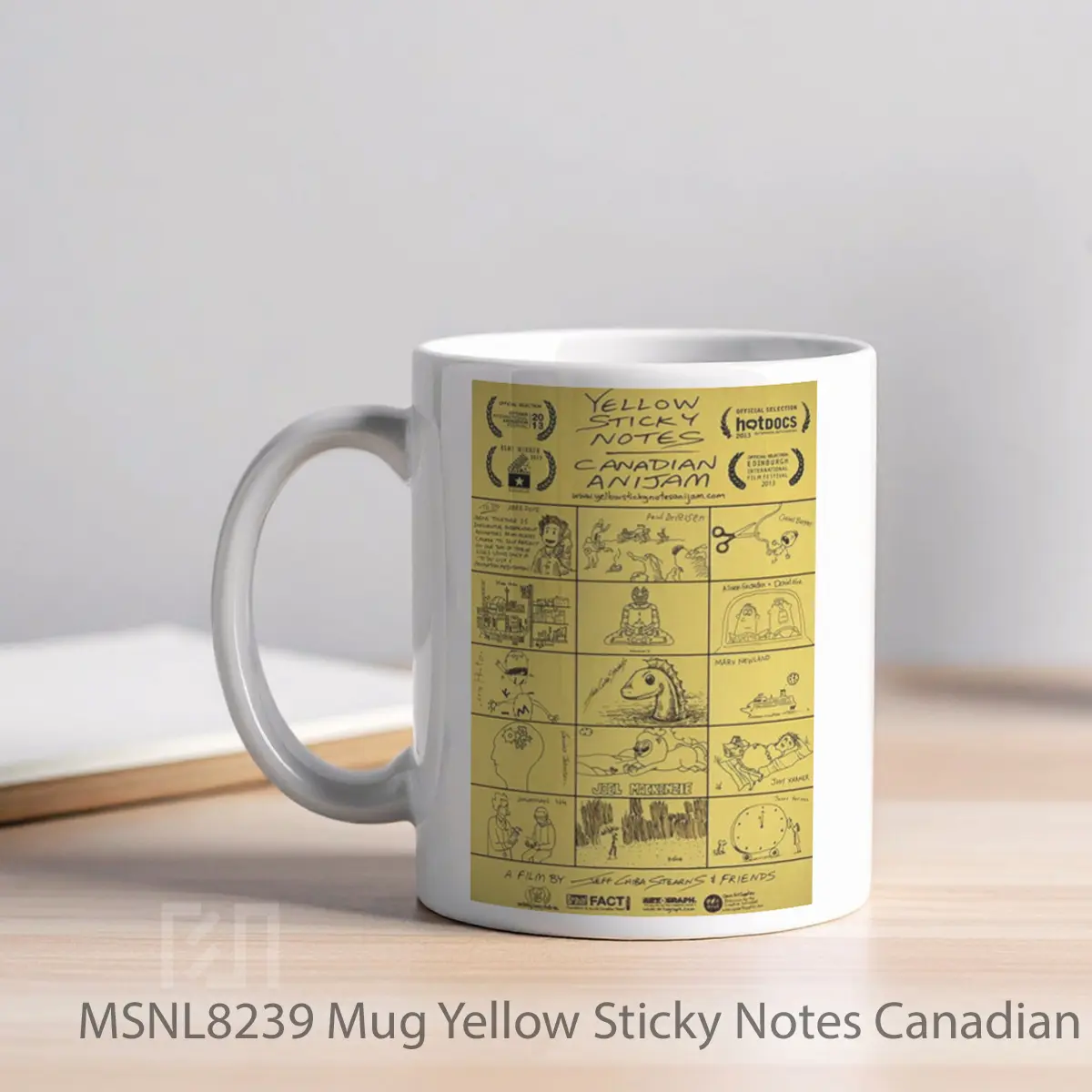 Mug Yellow Sticky Notes Canadian Anijam Gelas Keramik Tema Film MSNL8239 - Tampak Kiri