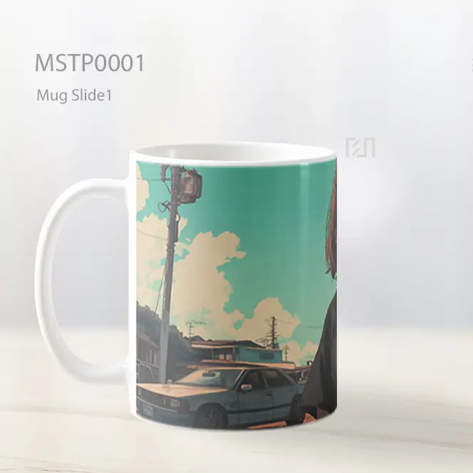 Nineties Anime Girl T Shirt Hitam Mug MSTP0001 - All-side / Desain
