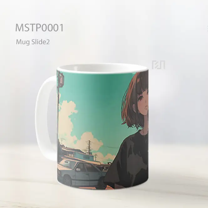 Nineties Anime Girl T Shirt Hitam Mug MSTP0001 - All-side / Desain