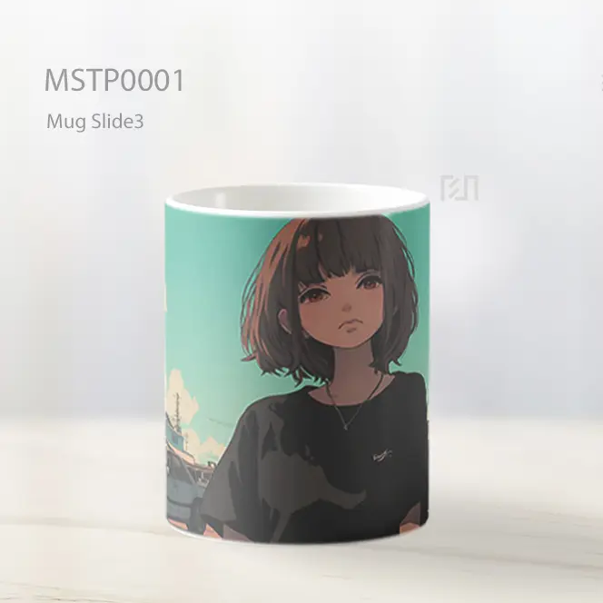 Nineties Anime Girl T Shirt Hitam Mug MSTP0001 - All-side / Desain