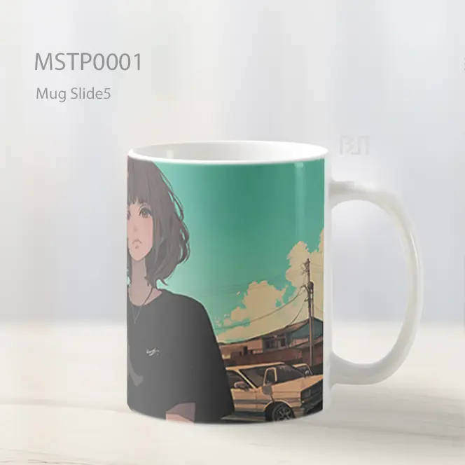 Nineties Anime Girl T Shirt Hitam Mug MSTP0001 - All-side / Desain