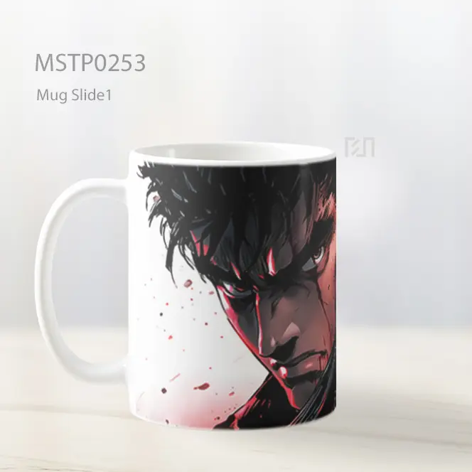 Berserk Guts Serius Putih Mug MSTP0253 - All-side / Desain