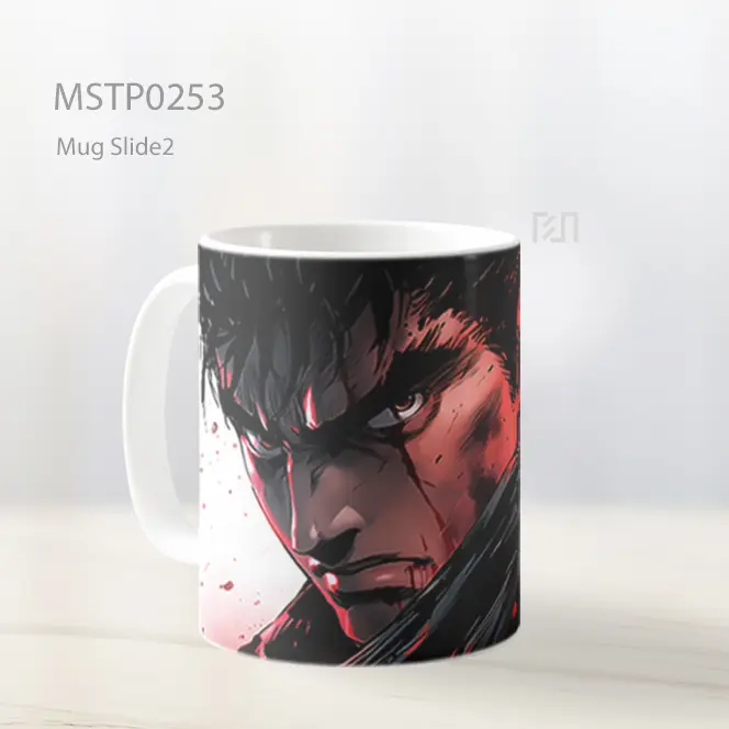 Berserk Guts Serius Putih Mug MSTP0253 - All-side / Desain