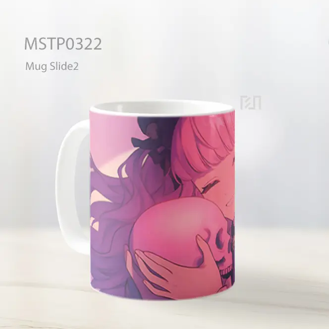 Calli Mori Senyum Tengkorak Merah Muda Mug MSTP0322 - All-side / Desain