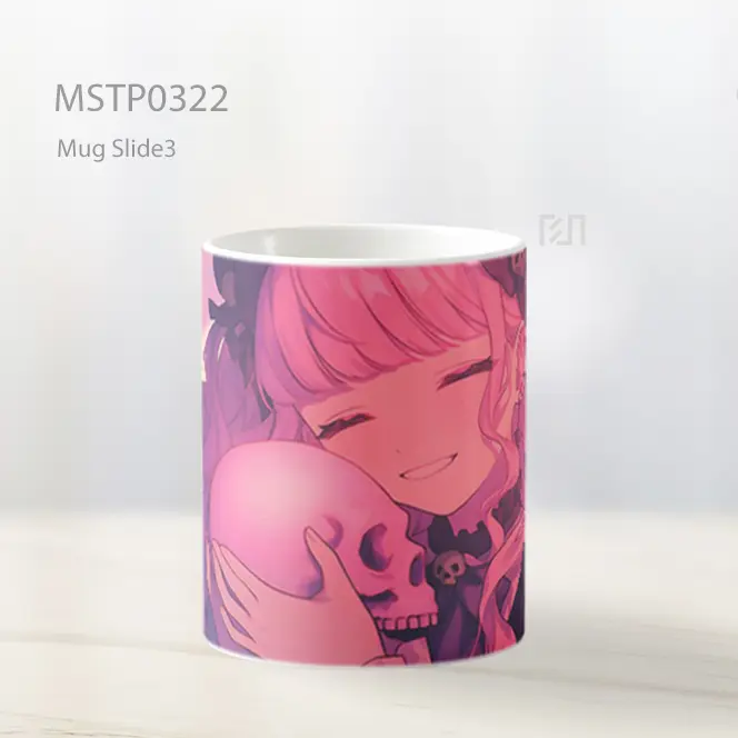 Calli Mori Senyum Tengkorak Merah Muda Mug MSTP0322 - All-side / Desain