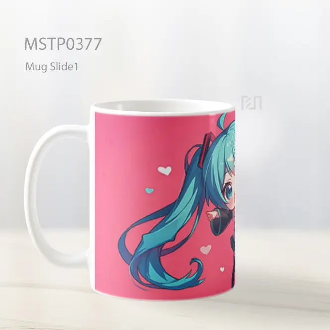 Chibi Hatsune Miku Pink Lucu Hati Mug MSTP0377 - All-side / Desain