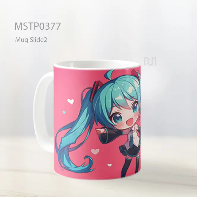 Chibi Hatsune Miku Pink Lucu Hati Mug MSTP0377 - All-side / Desain