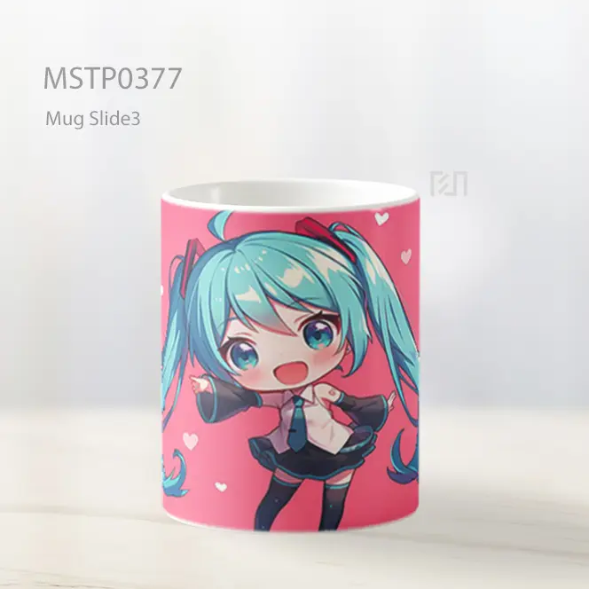 Chibi Hatsune Miku Pink Lucu Hati Mug MSTP0377 - All-side / Desain