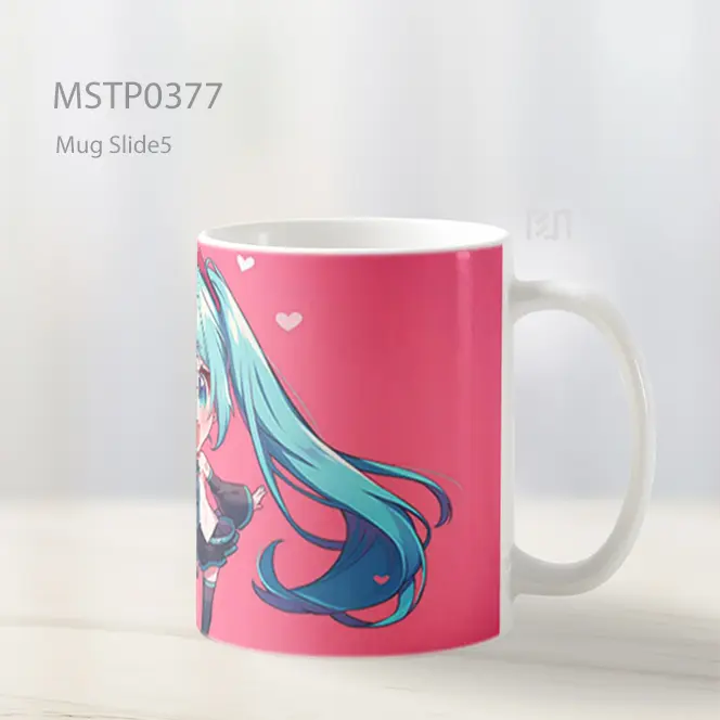 Chibi Hatsune Miku Pink Lucu Hati Mug MSTP0377 - All-side / Desain