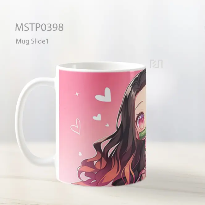 Chibi Nezuko Kamado Hati Pink Anime Mug MSTP0398 - All-side / Desain