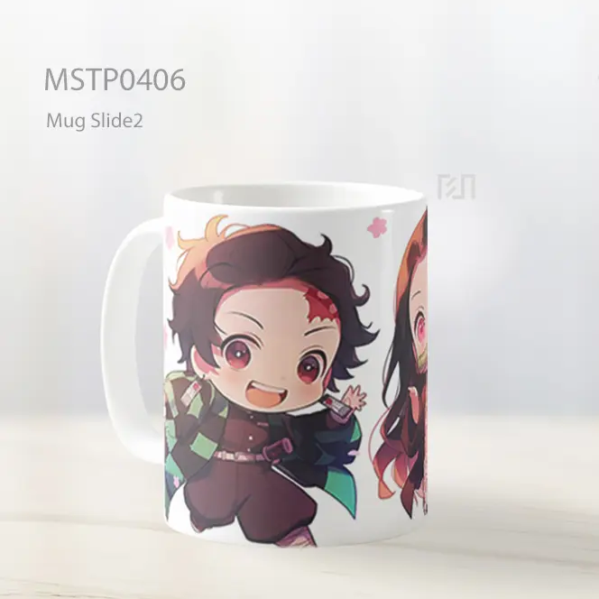Chibi Tanjiro Dan Nezuko Latar Kelopak Pink Mug MSTP0406 - All-side / Desain