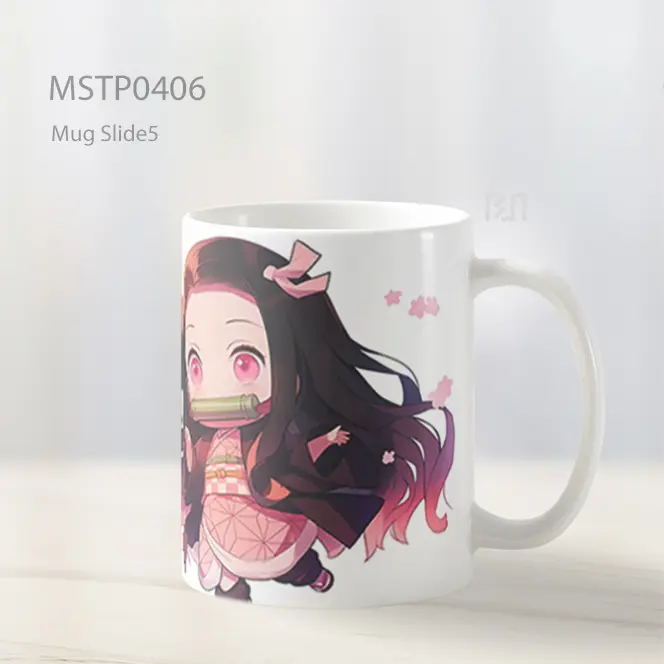 Chibi Tanjiro Dan Nezuko Latar Kelopak Pink Mug MSTP0406 - All-side / Desain