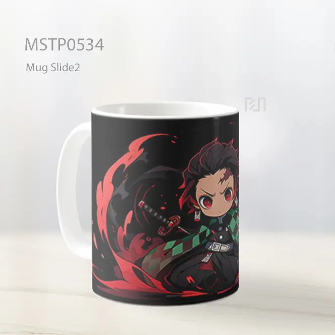 Demon Slayer Chibi Tanjiro Kamado Hitam Mug MSTP0534 - All-side / Desain