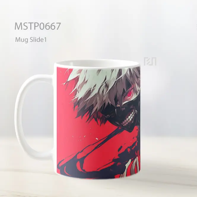 Ken Kaneki Topeng Ghoul Latar Merah Mug MSTP0667 - All-side / Desain