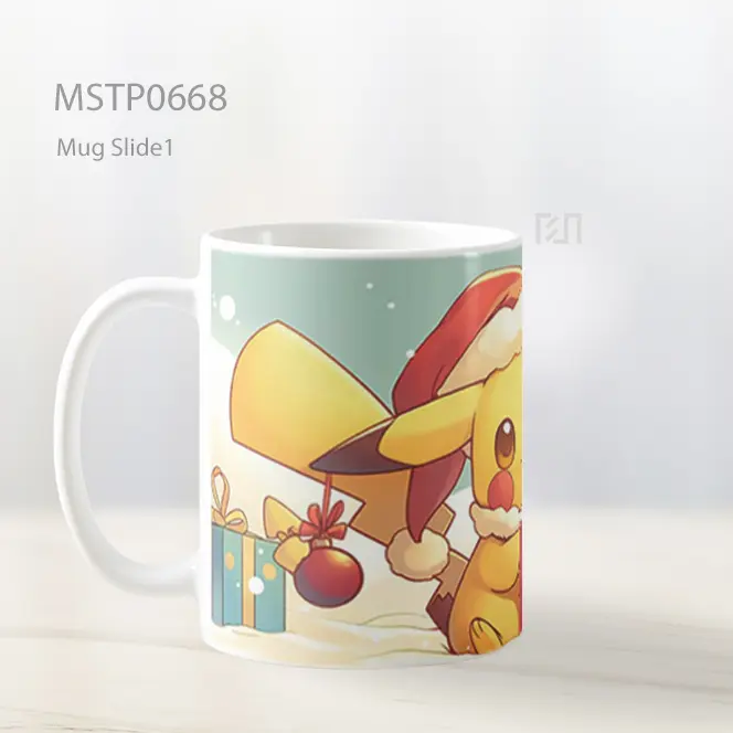 Pikachu Natal Dengan Kado Mug MSTP0668 - All-side / Desain
