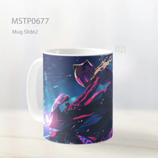 Rider Cyberpunk Melaju Di Malam Hujan Mug MSTP0677 - All-side / Desain