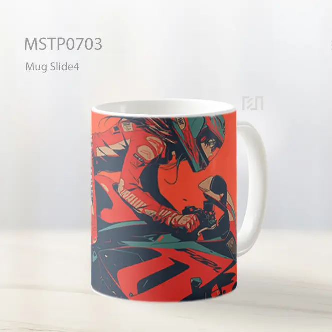 Pembalap Motor Siluet Oranye Kecepatan Tinggi Mug MSTP0703