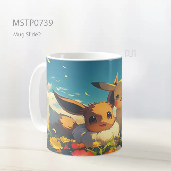 Pikachu Dan Eevee Di Padang Bunga Mug MSTP0739 - All-side / Desain