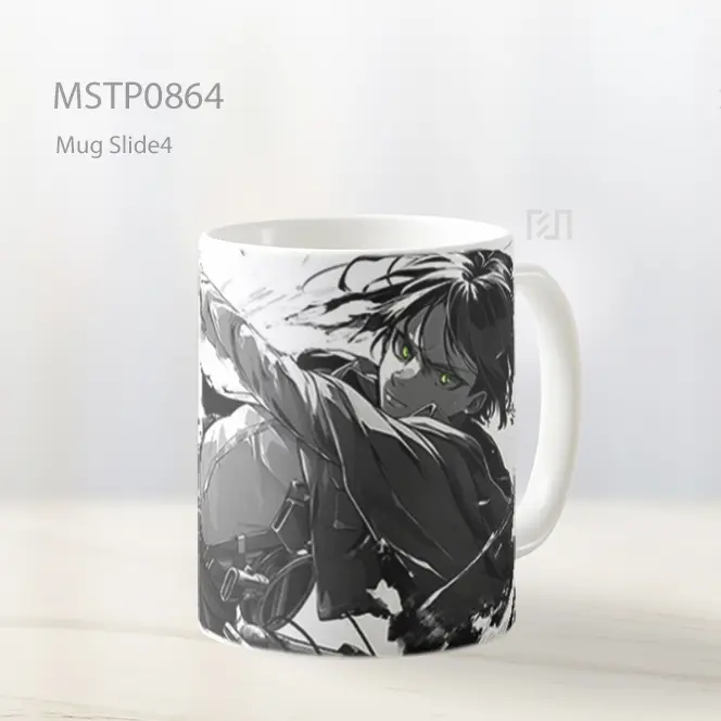 Eren Jaeger Attack On Titan Hitam Putih Mug MSTP0864