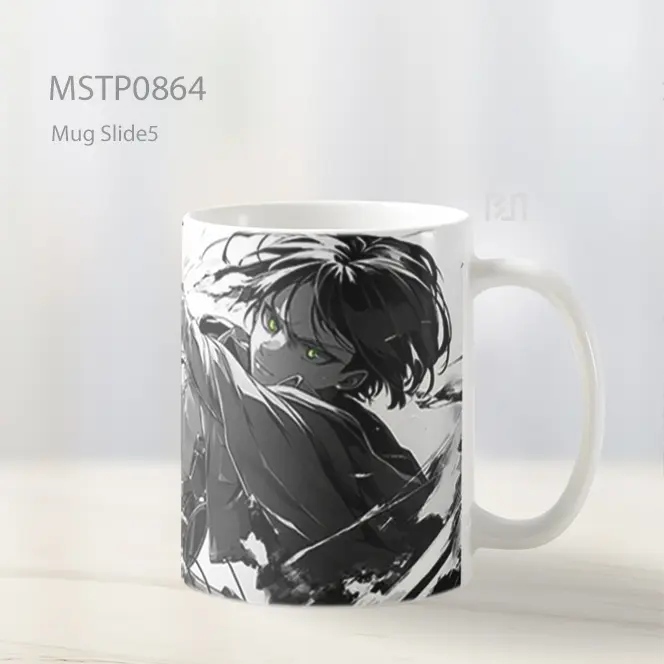 Eren Jaeger Attack On Titan Hitam Putih Mug MSTP0864 - All-side / Desain