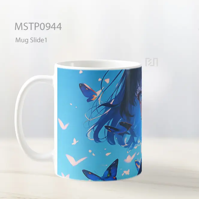 Gadis Anime Cantik Dengan Kupu Kupu Biru Mug MSTP0944 - All-side / Desain