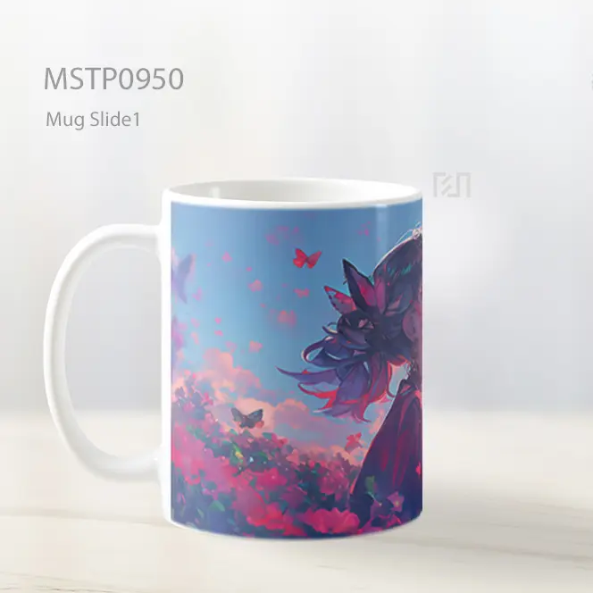 Gadis Anime Dengan Bunga Dan Kupu Kupu Mug MSTP0950 - All-side / Desain