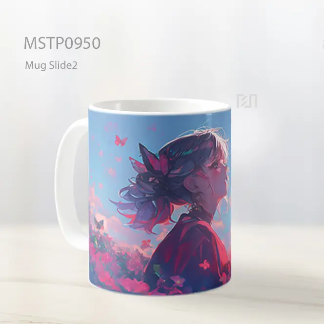 Gadis Anime Dengan Bunga Dan Kupu Kupu Mug MSTP0950 - All-side / Desain