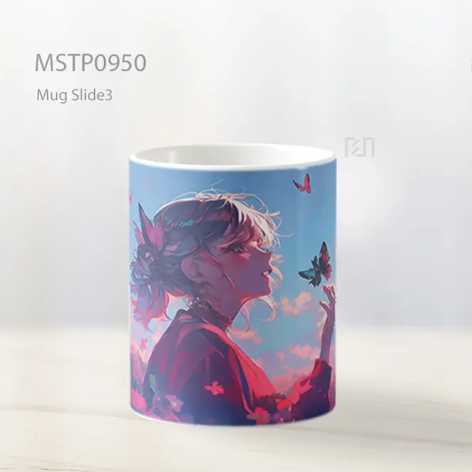 Gadis Anime Dengan Bunga Dan Kupu Kupu Mug MSTP0950 - All-side / Desain