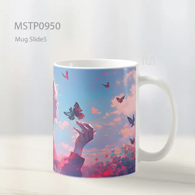 Gadis Anime Dengan Bunga Dan Kupu Kupu Mug MSTP0950 - All-side / Desain