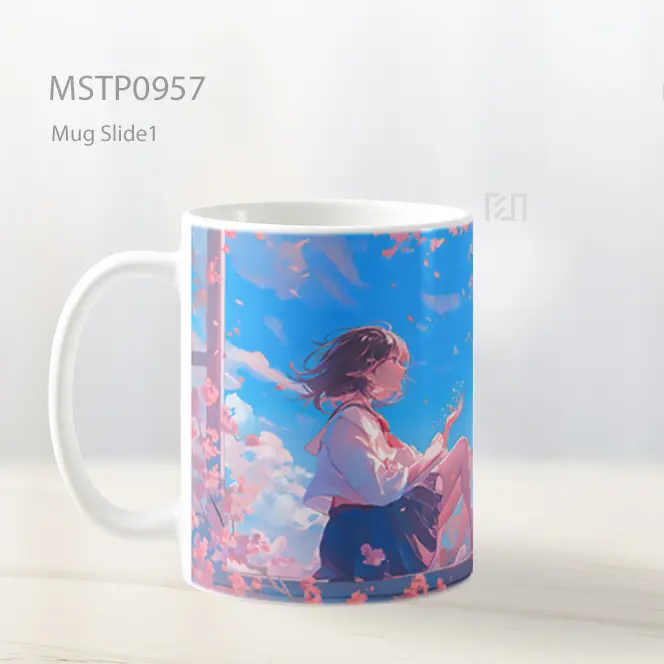 Gadis Anime Di Jendela Nikmati Bunga Sakura Mug MSTP0957 - All-side / Desain