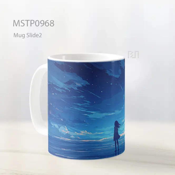 Gadis Anime Kesepian Biru Gelap Mug MSTP0968 - All-side / Desain