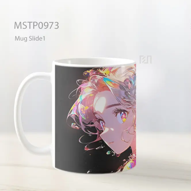 Gadis Anime Mata Pelangi Hitam Mug MSTP0973 - All-side / Desain