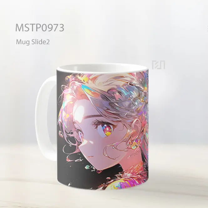 Gadis Anime Mata Pelangi Hitam Mug MSTP0973 - All-side / Desain