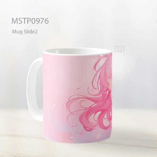 Gadis Anime Mata Tertutup Pink Terang Mug MSTP0976 - All-side / Desain
