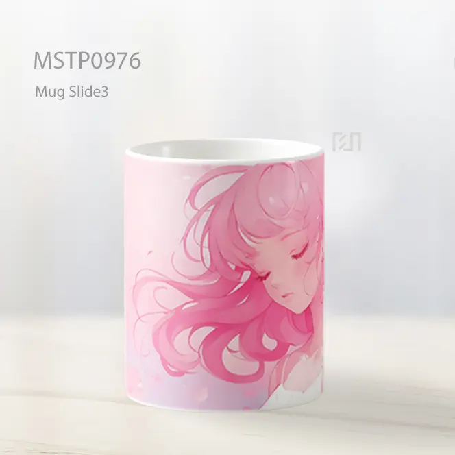 Gadis Anime Mata Tertutup Pink Terang Mug MSTP0976 - All-side / Desain