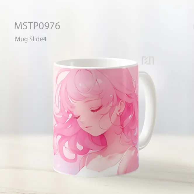 Gadis Anime Mata Tertutup Pink Terang Mug MSTP0976