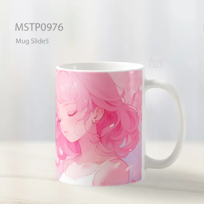 Gadis Anime Mata Tertutup Pink Terang Mug MSTP0976 - All-side / Desain