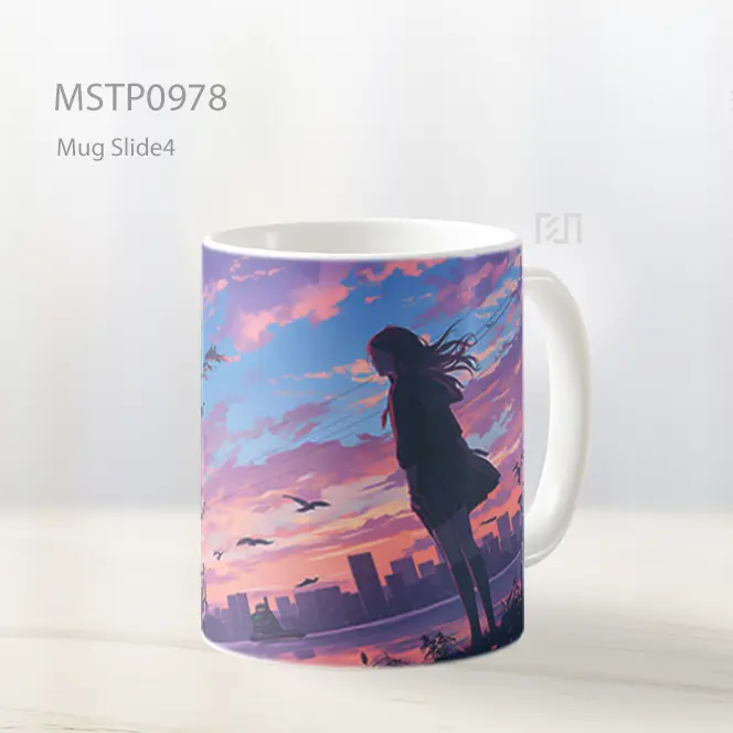 Gadis Anime Matahari Terbenam Pink Mug MSTP0978