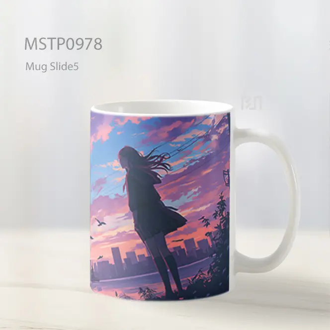 Gadis Anime Matahari Terbenam Pink Mug MSTP0978 - All-side / Desain