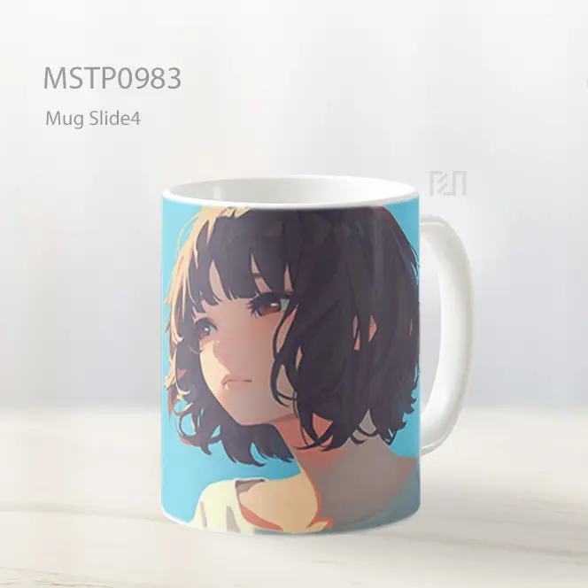 Gadis Anime Minimalis Latar Biru Langit Mug MSTP0983