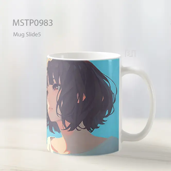 Gadis Anime Minimalis Latar Biru Langit Mug MSTP0983 - All-side / Desain