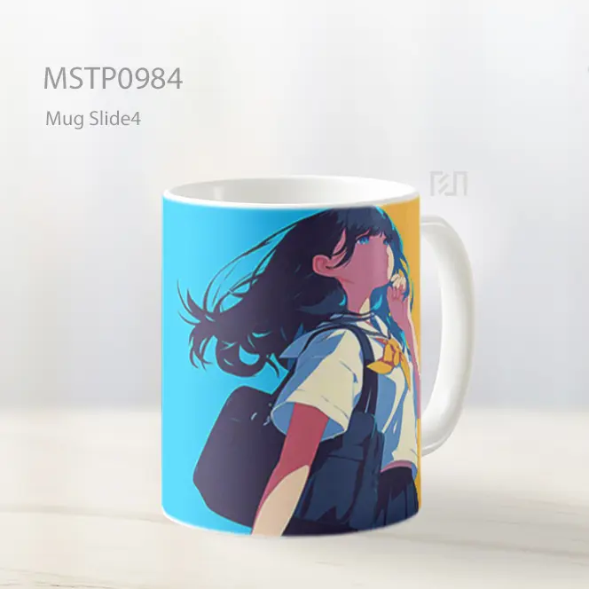 Gadis Anime Minimalis Latar Vibrant Mug MSTP0984
