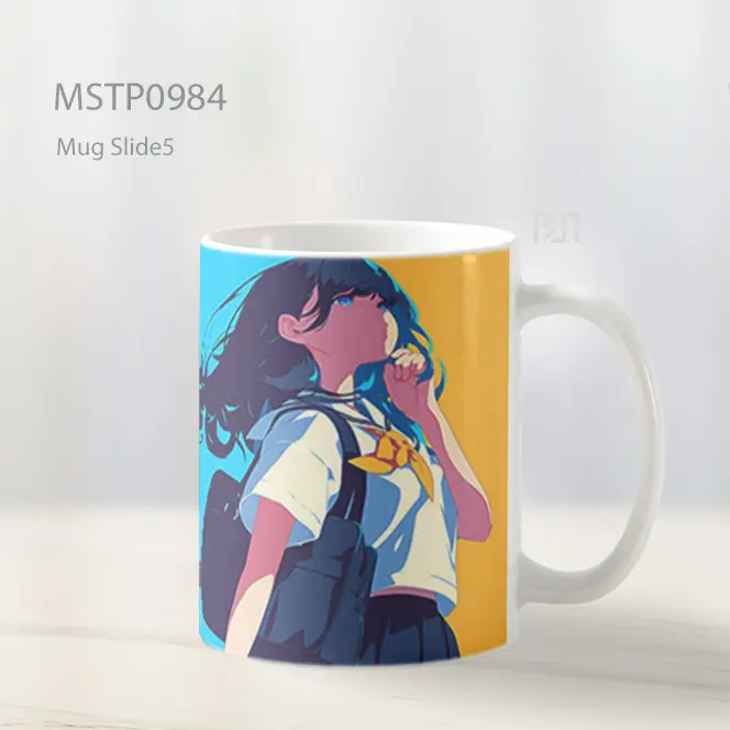 Gadis Anime Minimalis Latar Vibrant Mug MSTP0984 - All-side / Desain