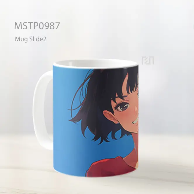Gadis Anime Peace Sign Tersenyum Mug MSTP0987 - All-side / Desain