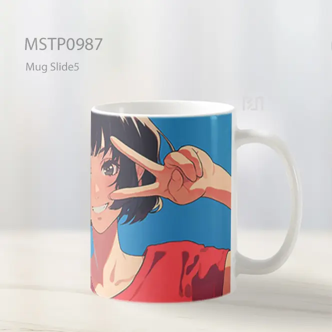 Gadis Anime Peace Sign Tersenyum Mug MSTP0987 - All-side / Desain