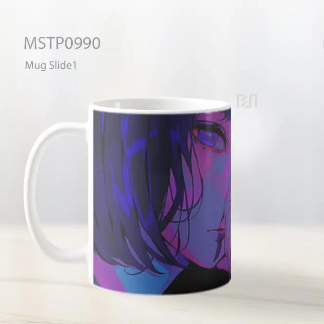 Gadis Anime Penuh Pikiran Lampu Neon Mug MSTP0990 - All-side / Desain